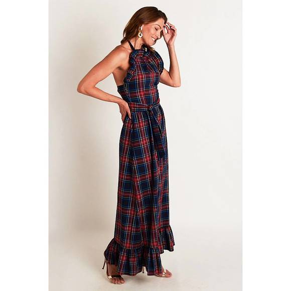NEW CK BRADLEY dove maxi dress in navy plaid - Picture 3 of 3